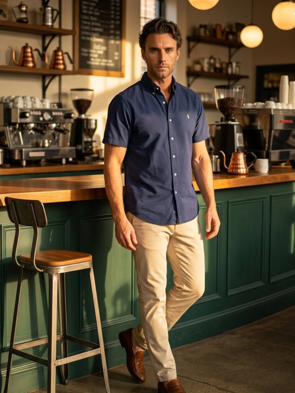 Men's Ralph Lauren Navy Blue Short Sleeve Button up, classic fit, silze Large,